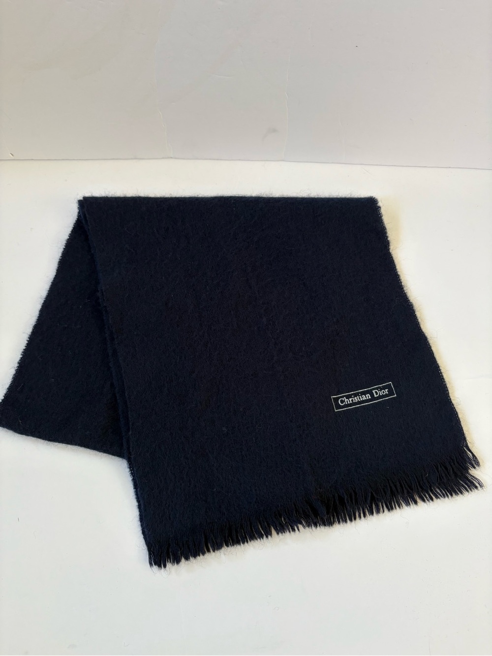 Christian Dior Monsieur Luxury 100% Merino Wool Scarf Lightweight Dark Blue RBS